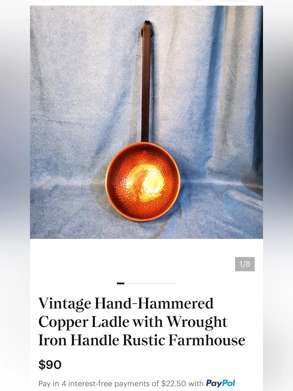 Solid Hammered Copper Ladle. 12”